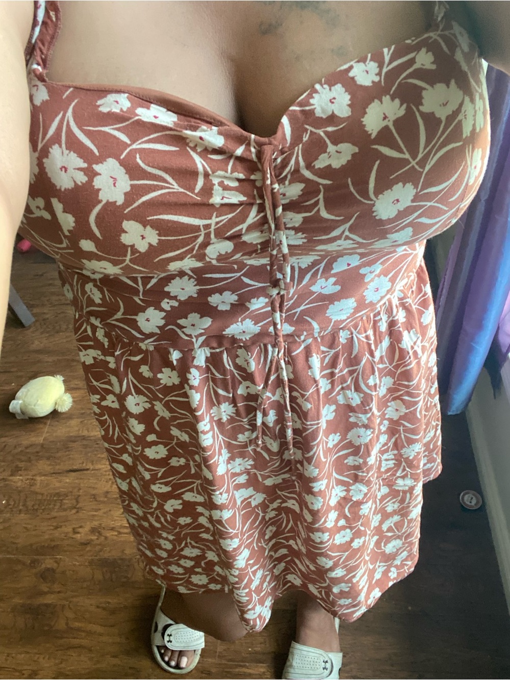 As U Wish Rust Brown Floral Smocked Dress